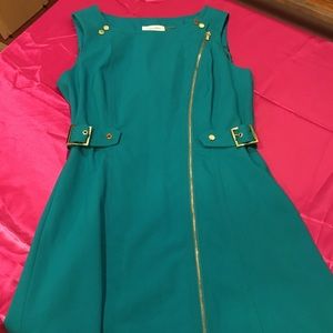 Calvin Klein sheath dress buckle zipper turquoise